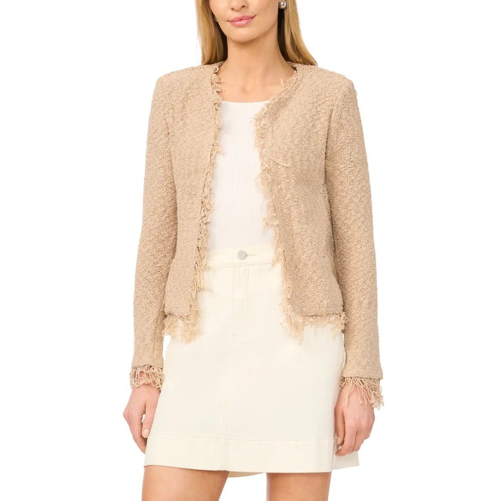 Vince Camuto Petite Fleur Fringe Crop Jacket Shoulder Pads L NWT